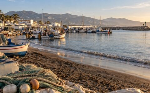 Ilustración IA inspirada en la playa y el puerto pesquero de Caleta de Vélez